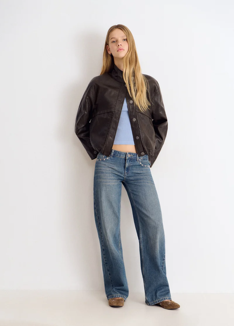 Straight-leg jeans with embroidered wings