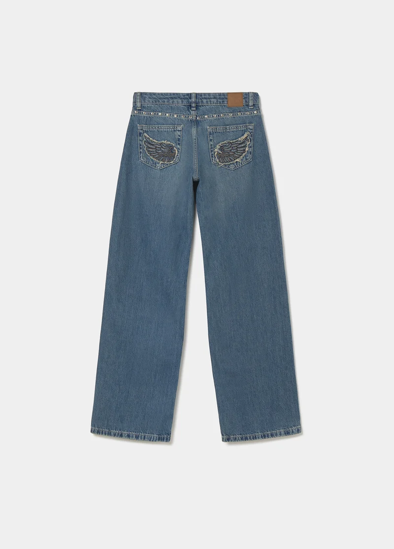 Straight-leg jeans with embroidered wings