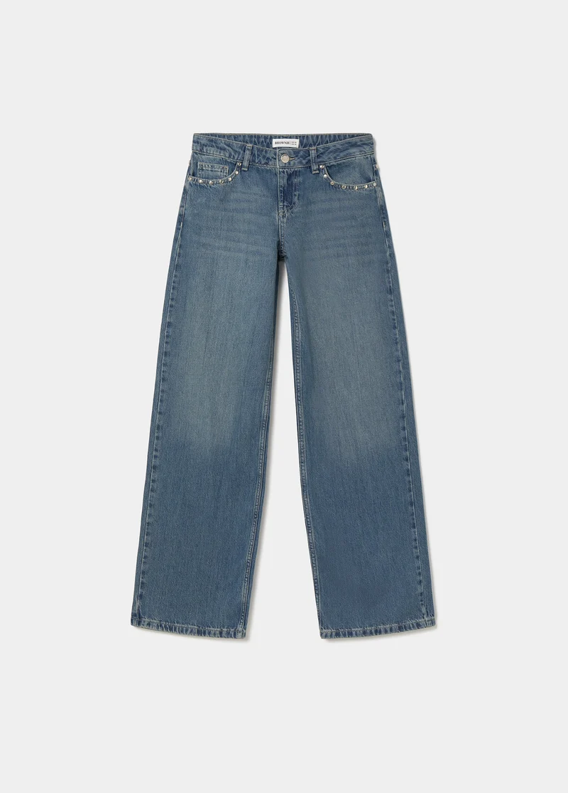 Straight-leg jeans with embroidered wings