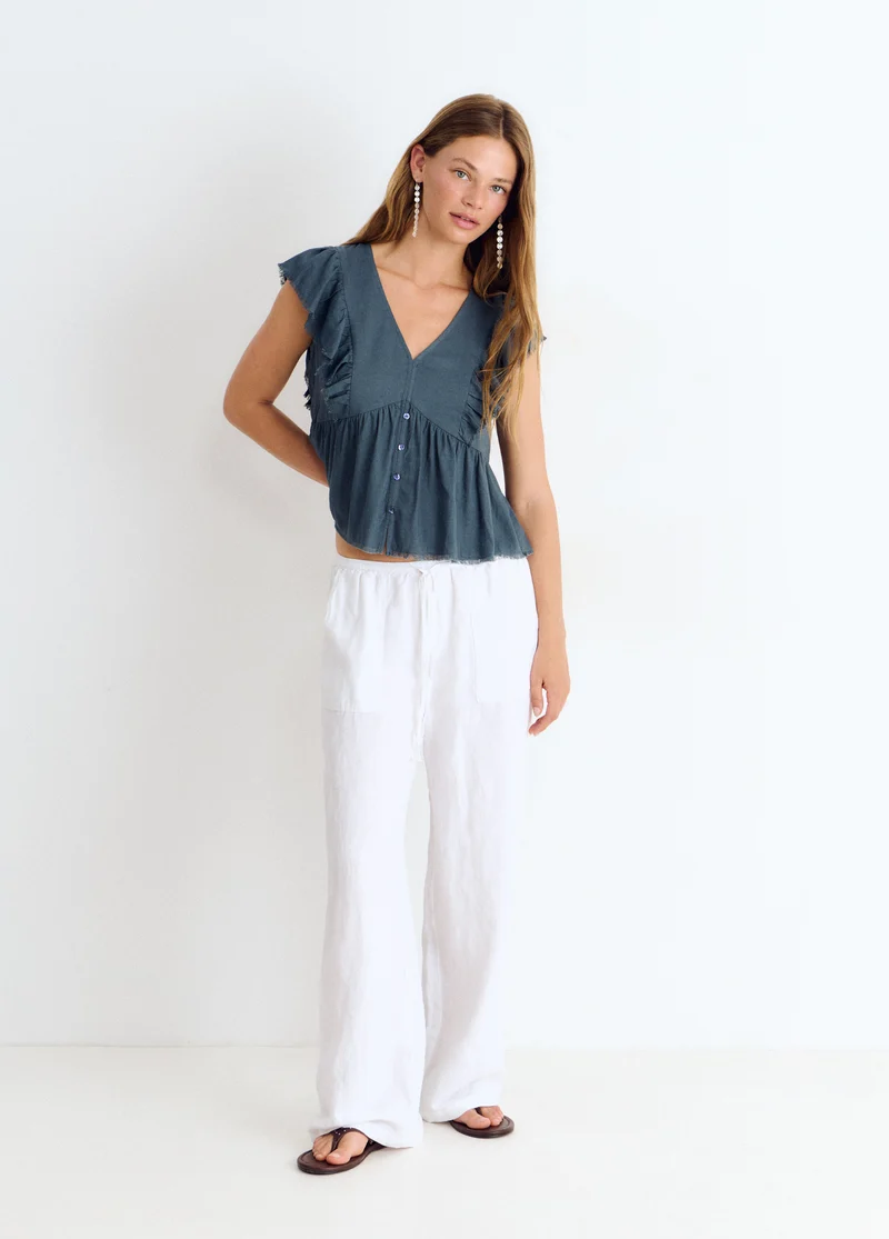 Linen ruffle blouse