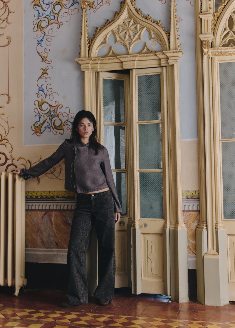 Jacquard blouse with bow details