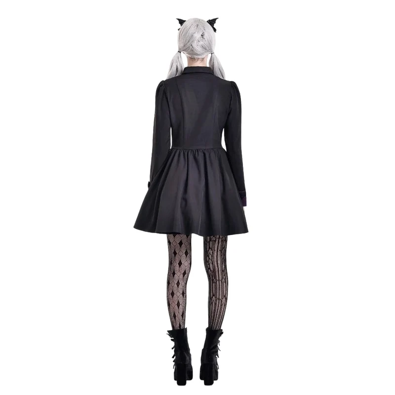 Gothic-Kleid für Damen mit Fledermausflügel-Patchwork, zweifarbig, langärmelig, kurzes Abschlusskleid