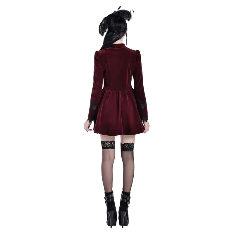 Gothic-Kurzkleid aus Samt mit Spitzenapplikationen und Cut-outs für Damen, ideal als Abschlusskleid