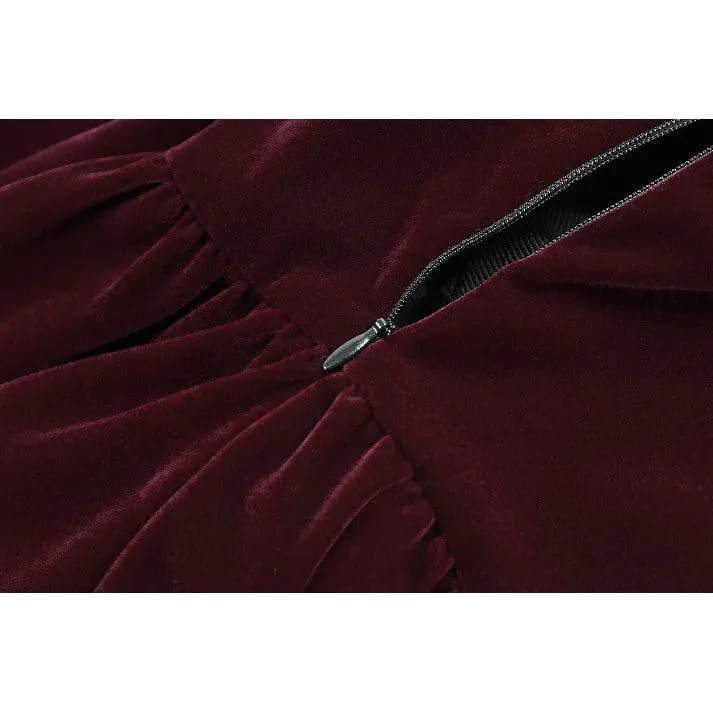 Gothic-Kurzkleid aus Samt mit Spitzenapplikationen und Cut-outs für Damen, ideal als Abschlusskleid