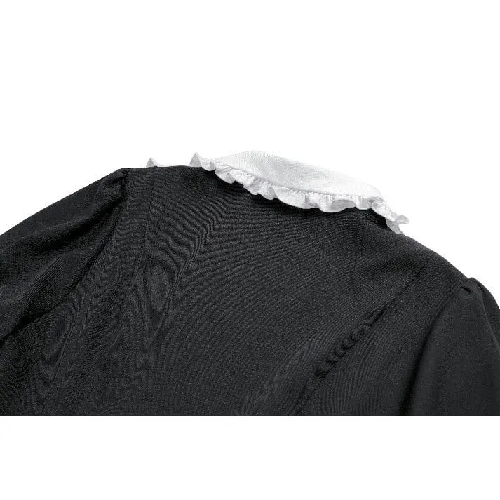 Gothic-Kurzkleid für Damen mit Rüschen, Umlegekragen und kontrastfarbenen Bischofsärmeln