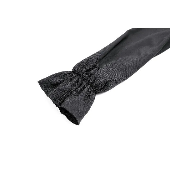 Gothic-Kurzkleid für Damen mit Rüschen, Umlegekragen und kontrastfarbenen Bischofsärmeln