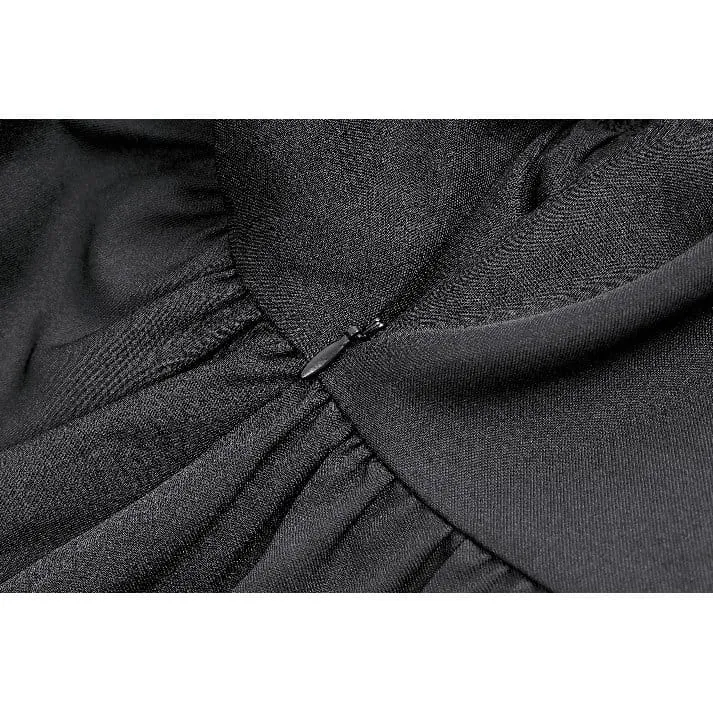 Gothic-Kurzkleid für Damen mit Rüschen, Umlegekragen und kontrastfarbenen Bischofsärmeln