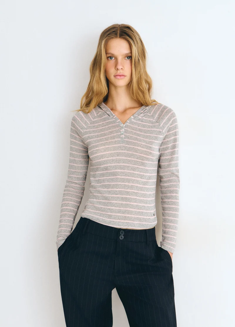 Striped hooded T-shirt