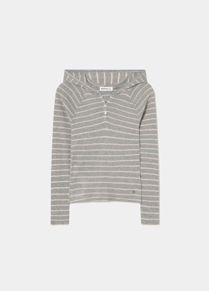 Striped hooded T-shirt