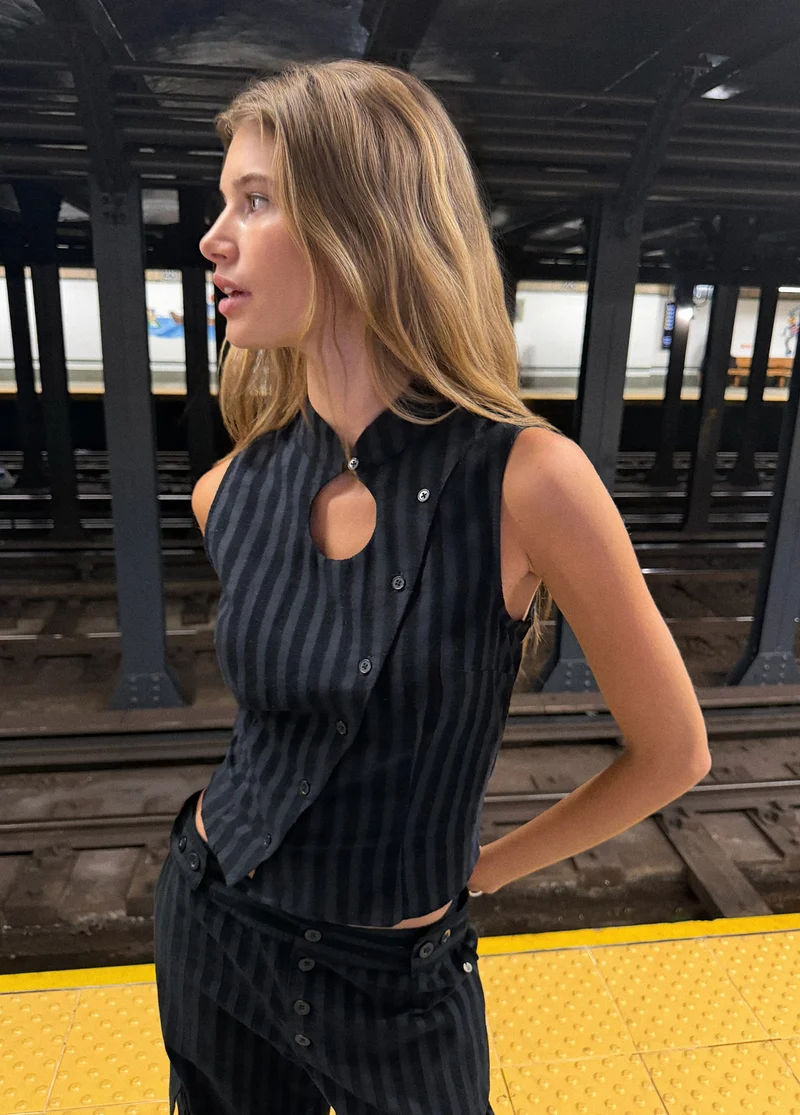 Corduroy striped button-up top