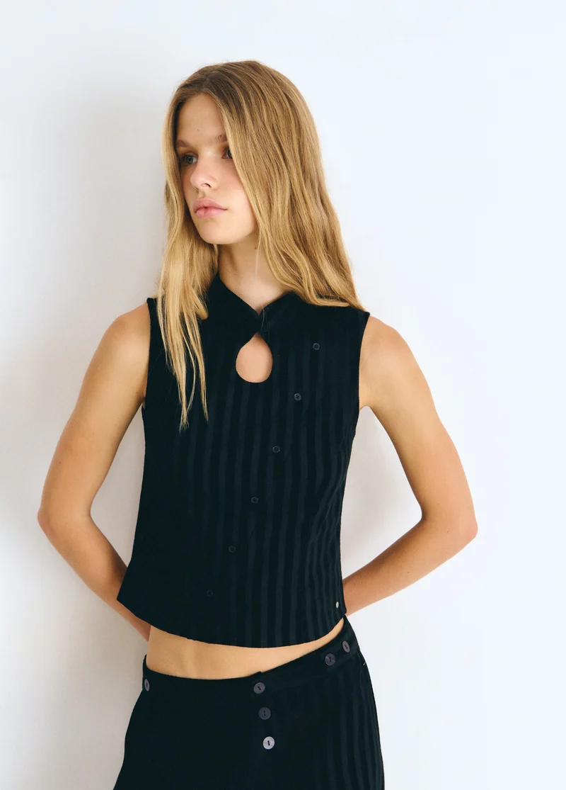 Corduroy striped button-up top