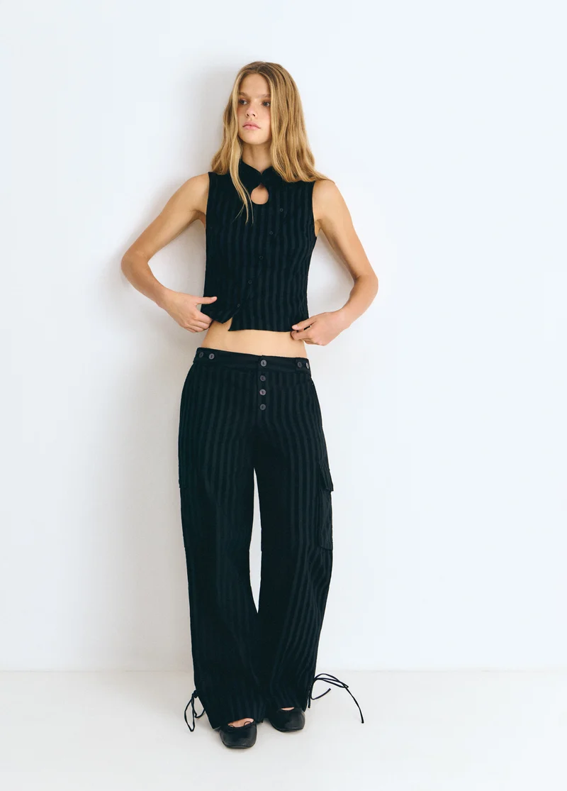 Corduroy striped button-up top