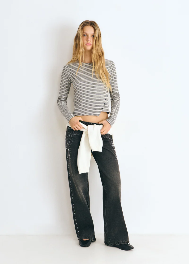 Striped button-up T-shirt