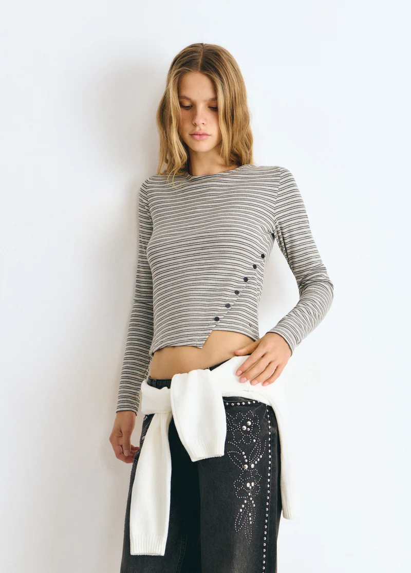 Striped button-up T-shirt