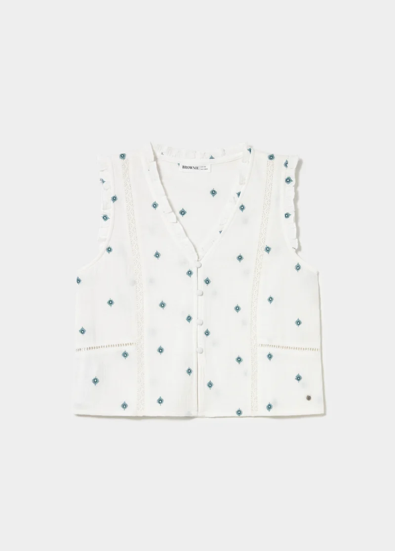 Double-layer blouse with embroidery