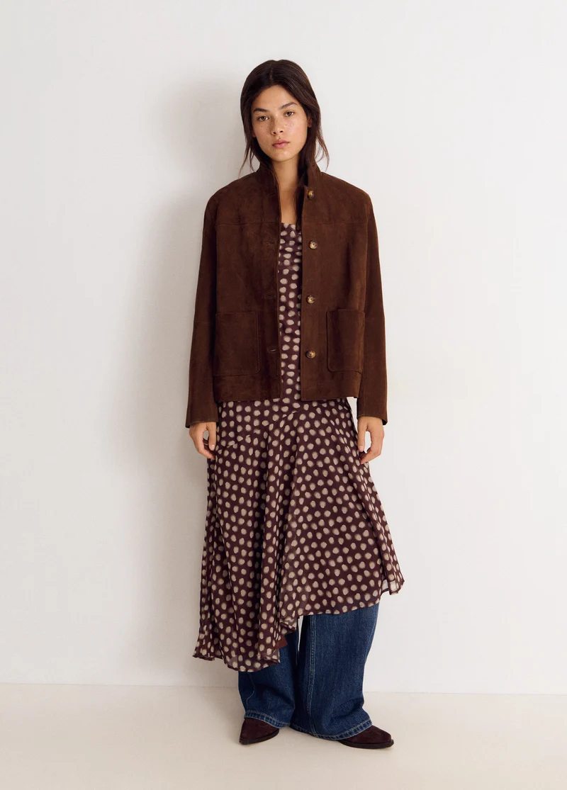 Mandarin-collar leather jacket