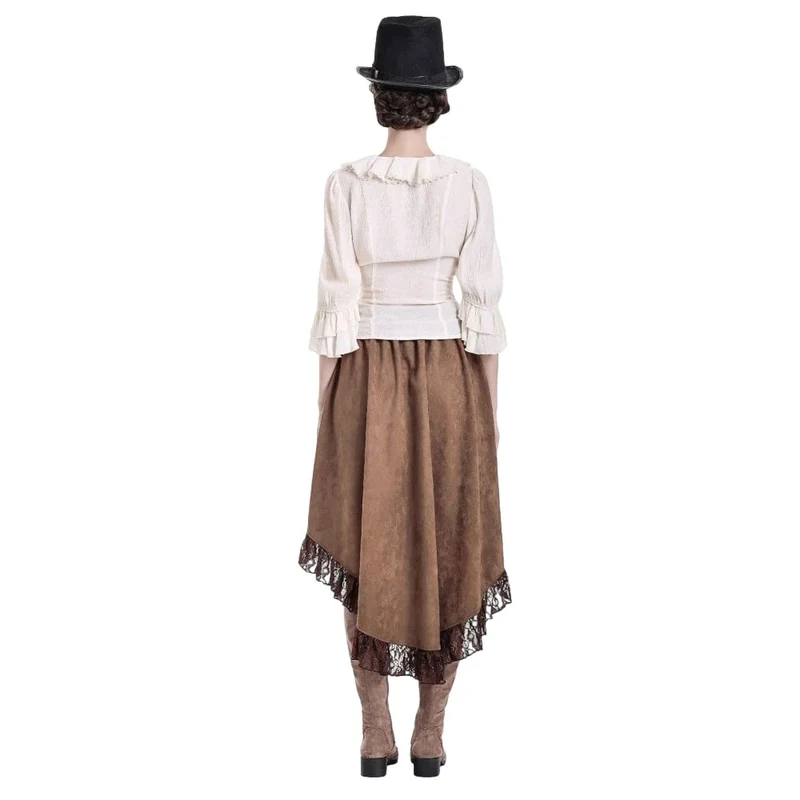 Steampunk-Bluse für Damen mit Schnürung, Rüschen, V-Ausschnitt und 3/4-Ärmeln