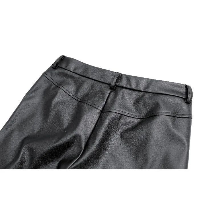 Cyberpunk Damen-Skinny-Hose aus transparentem Mesh-Patchwork mit Schnürung und Kunstleder