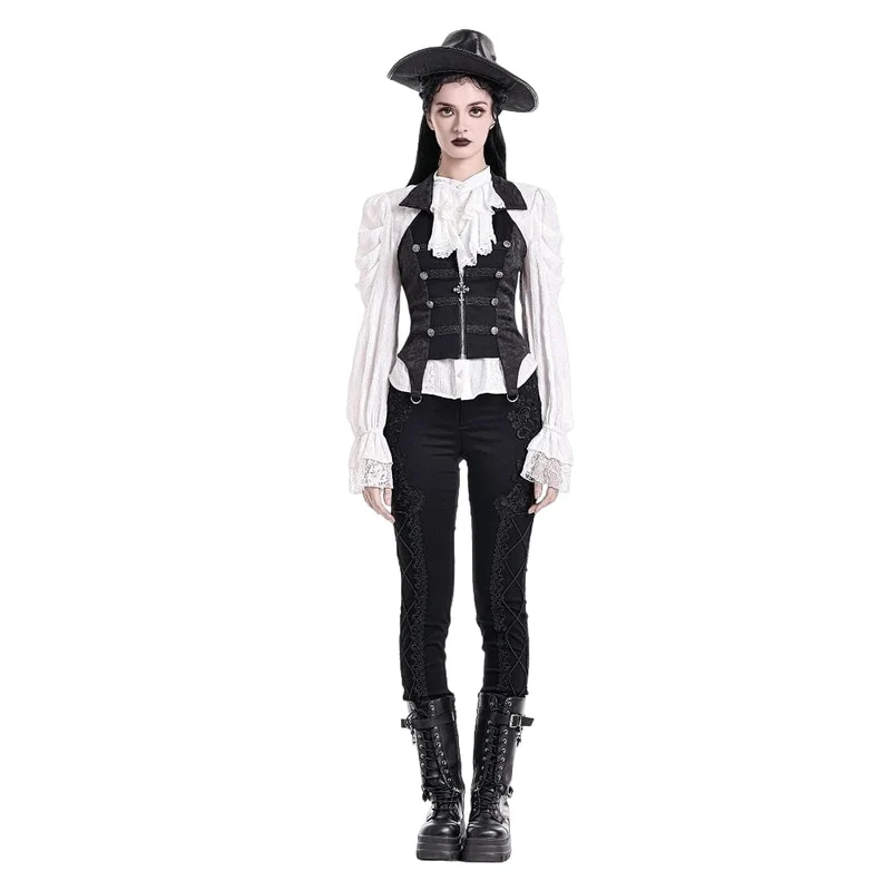 Gothic-Skinny-Hose für Damen mit floraler Spitzenapplikation und Schnürung