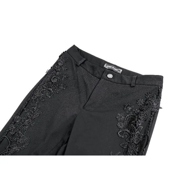 Gothic-Skinny-Hose für Damen mit floraler Spitzenapplikation und Schnürung