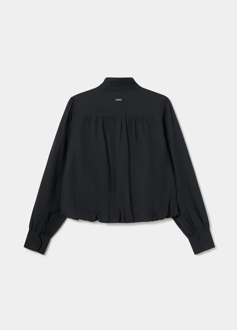 Gathered bomber jacket with buttons