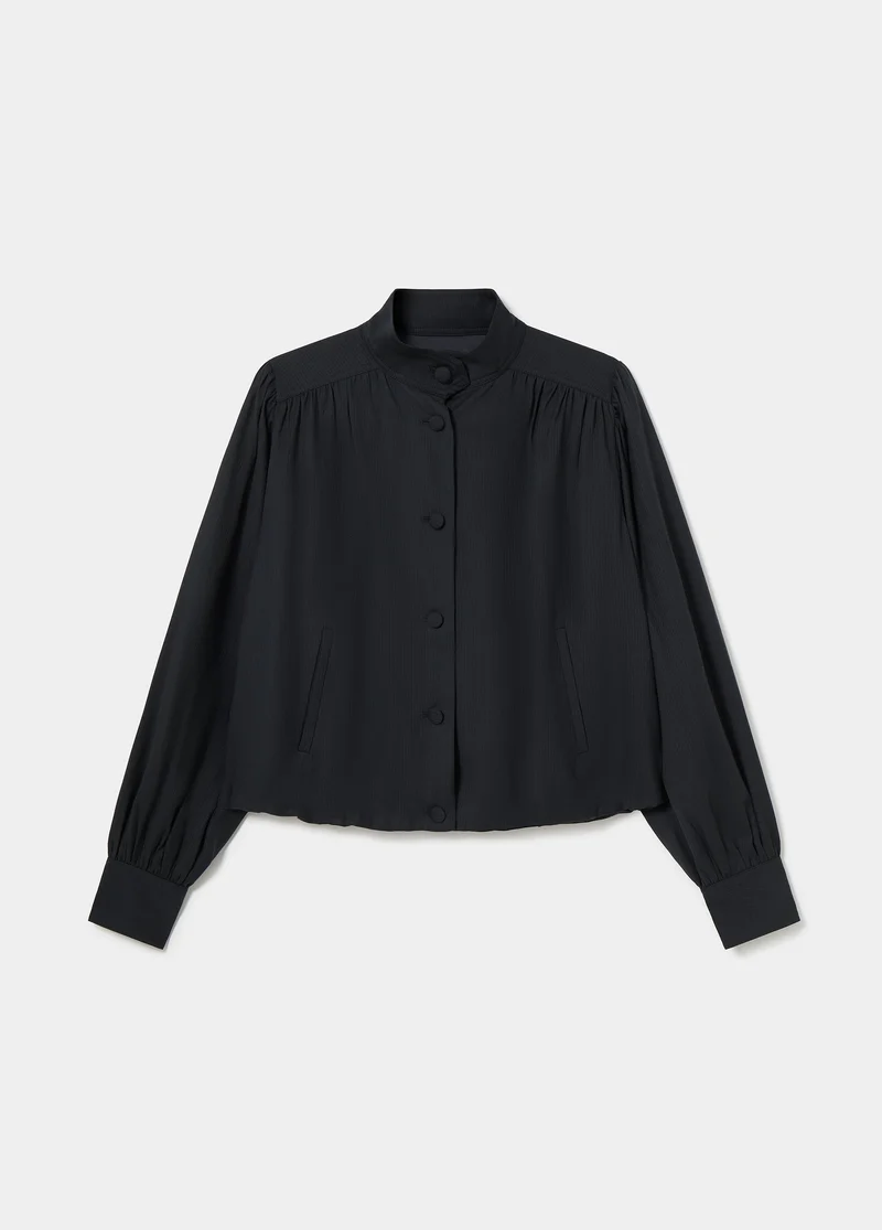 Gathered bomber jacket with buttons