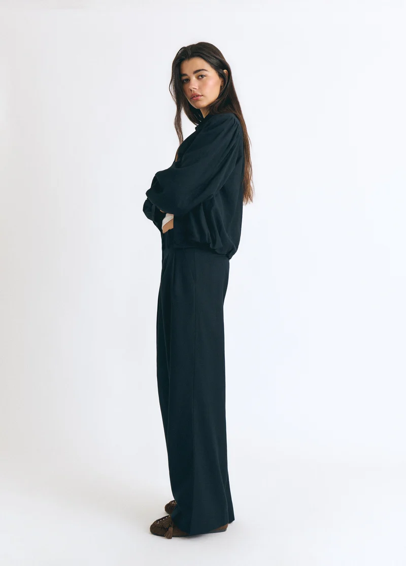 Plain faux-pleat trousers