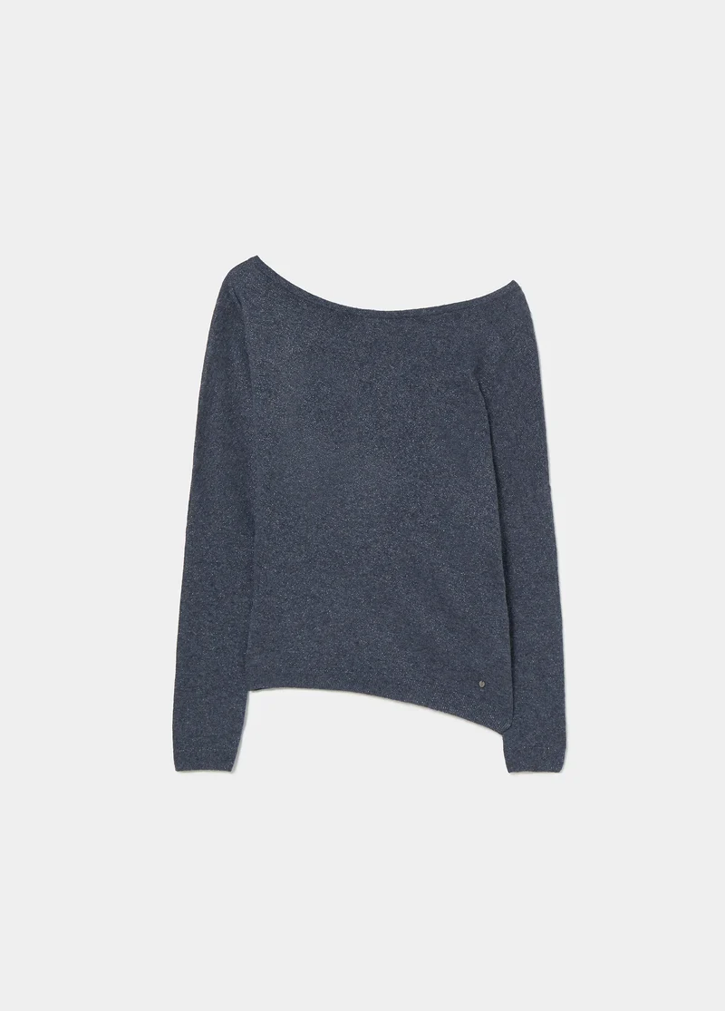Metallic boat-neck sweater
