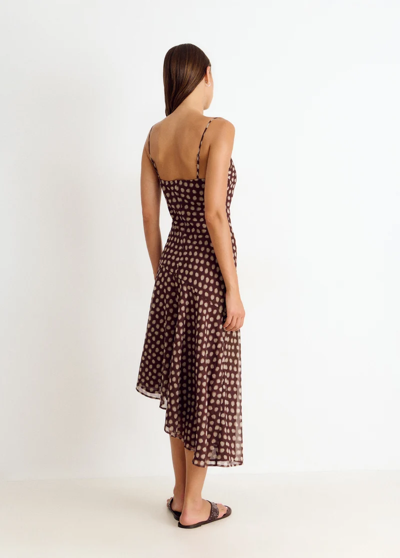 Long spaghetti-strap dress with a polka-dot print