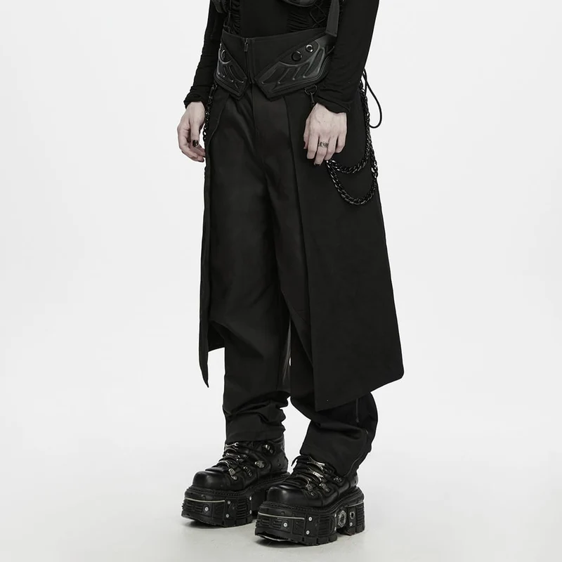 Herren-Techwear-Rock mit Nieten und Kettenverzierung zum Schnüren