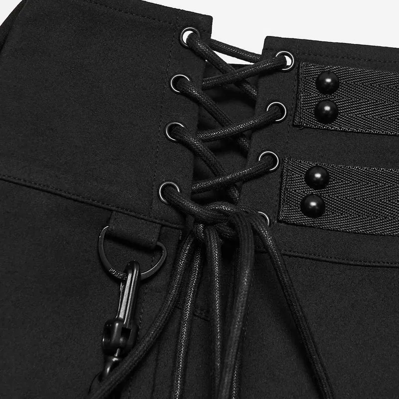 Herren-Techwear-Rock mit Nieten und Kettenverzierung zum Schnüren