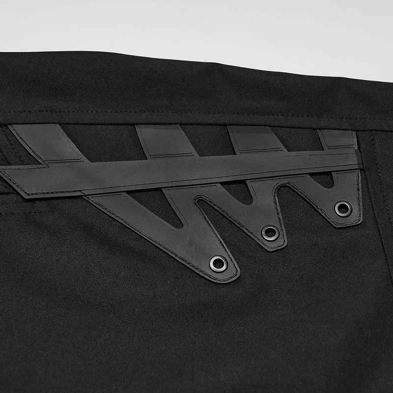 Herren Techwear Hose mit Schnallenriemen, Reißverschluss und weitem Bein