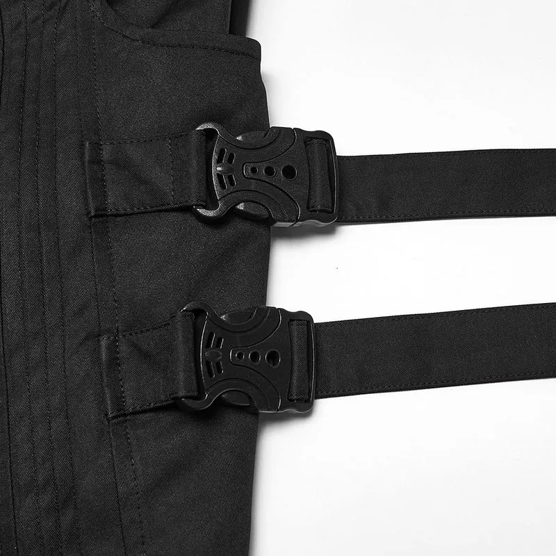 Herren Techwear Hose mit Schnallenriemen, Reißverschluss und weitem Bein