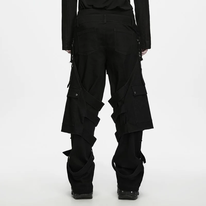 Punk-Herrenhose mit Totenkopfknopf, offener Saumkante und abnehmbarem Beinstulpen