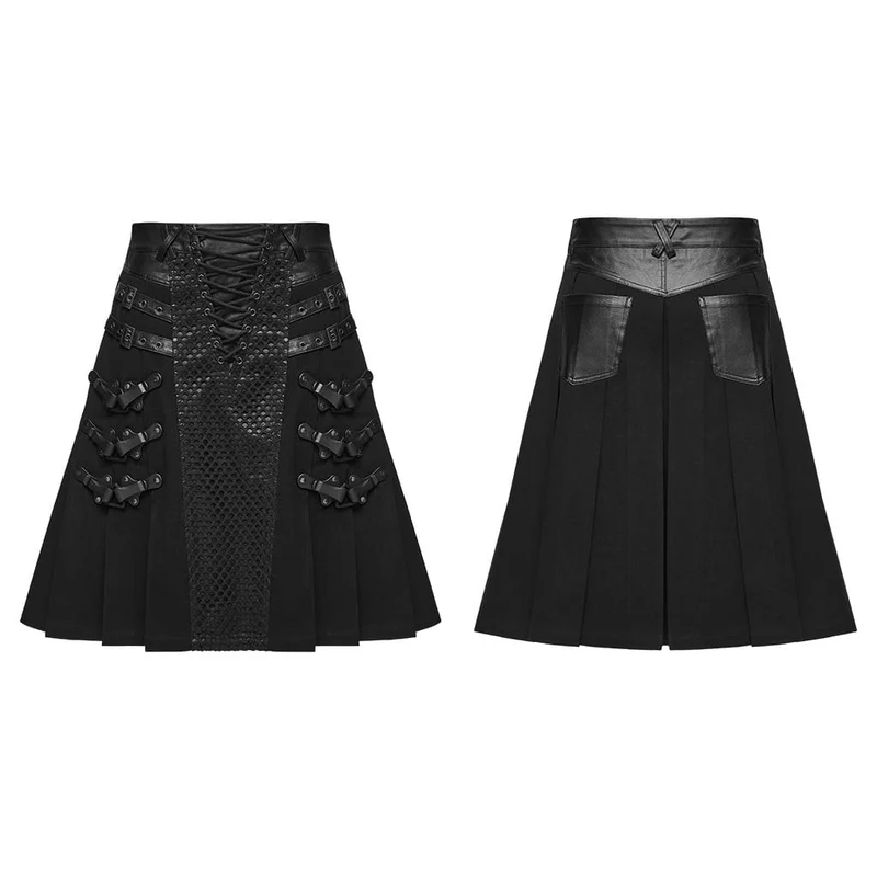 Herren-Punk-Rock mit Schnallenriemen, Falten und Patchwork-Design