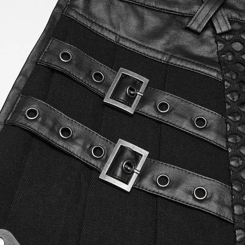 Herren-Punk-Rock mit Schnallenriemen, Falten und Patchwork-Design
