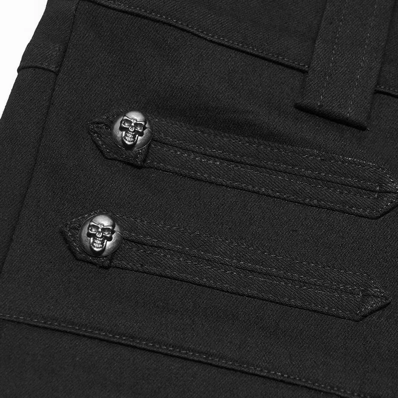 Herren-Punkhose mit Totenkopf- und Fledermausflügel-Dekor, schmale Passform
