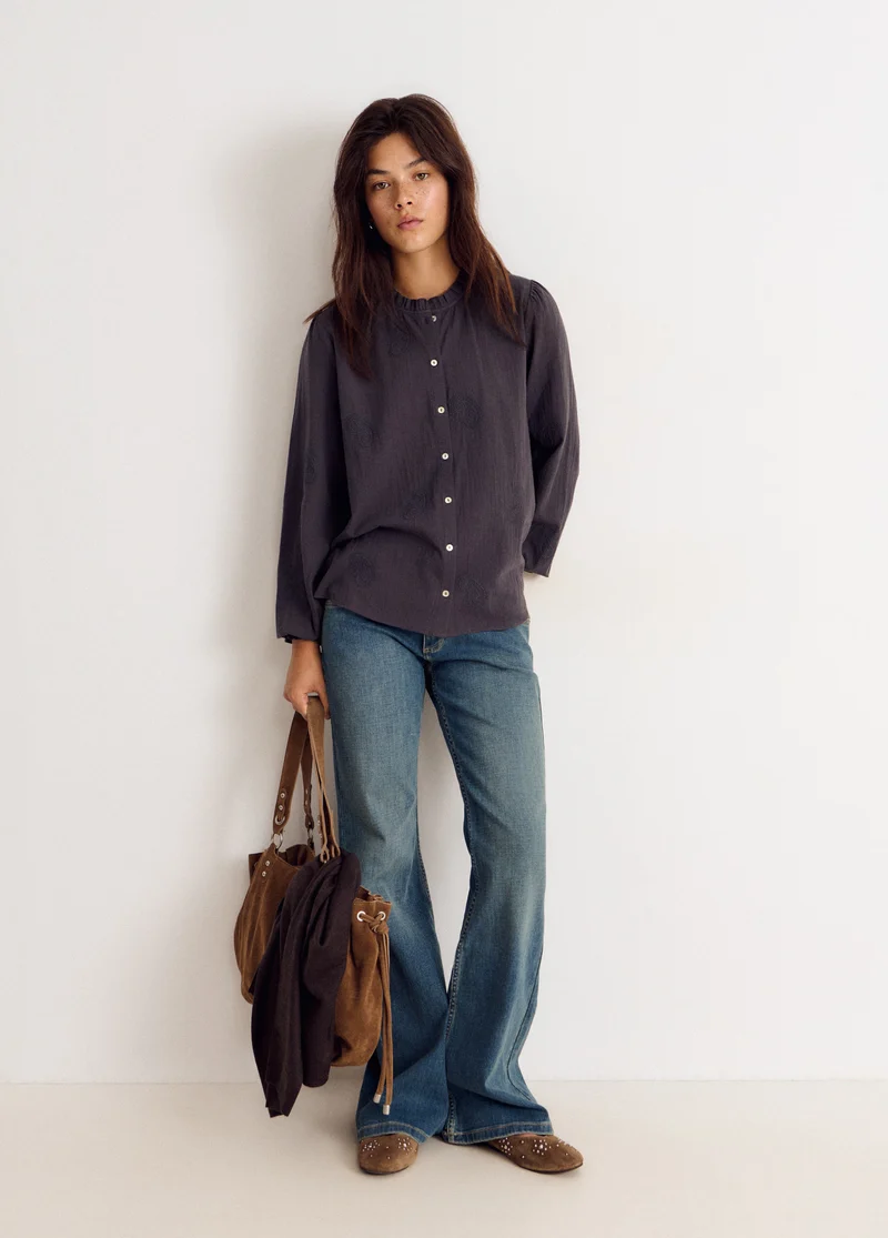 Embroidered long-sleeve blouse