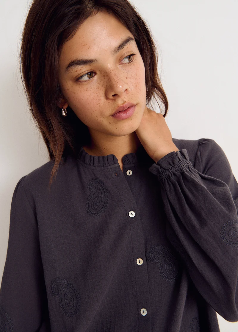 Embroidered long-sleeve blouse