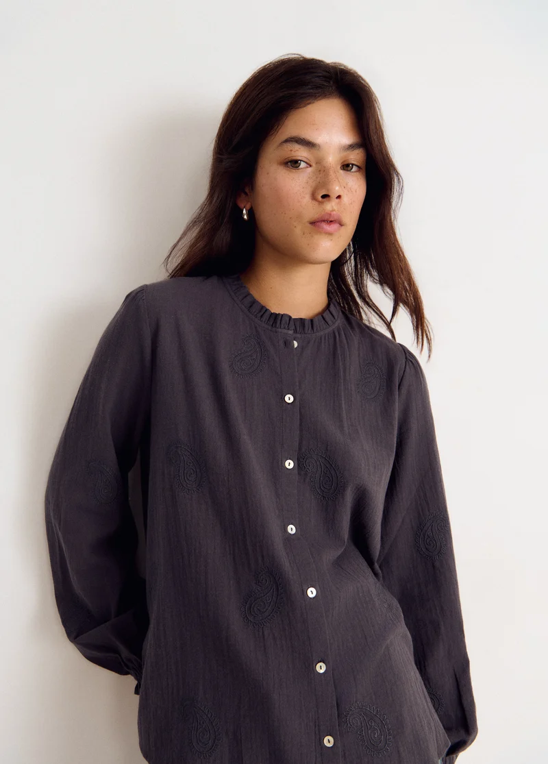 Embroidered long-sleeve blouse
