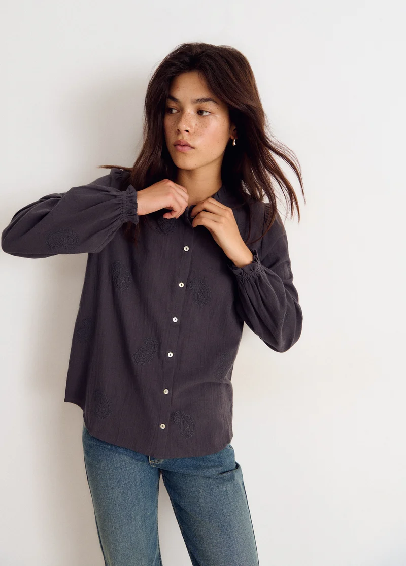 Embroidered long-sleeve blouse