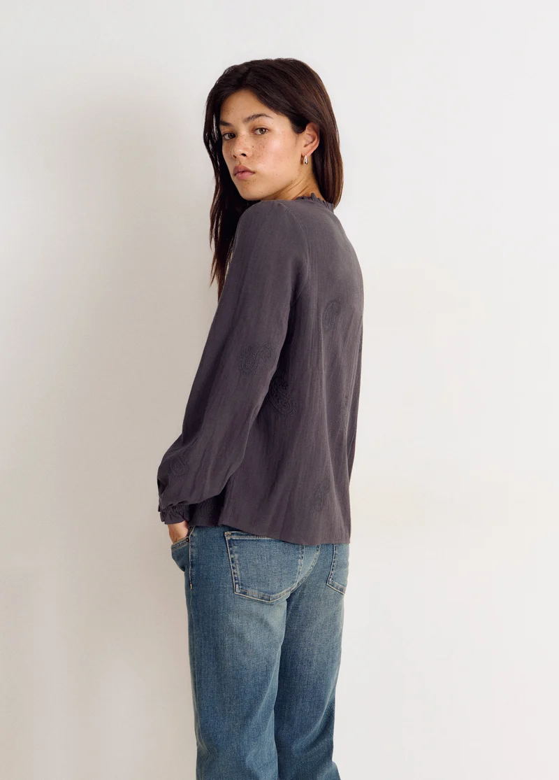 Embroidered long-sleeve blouse