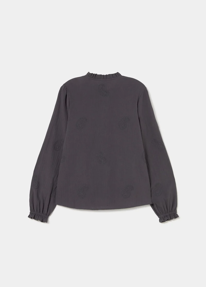 Embroidered long-sleeve blouse