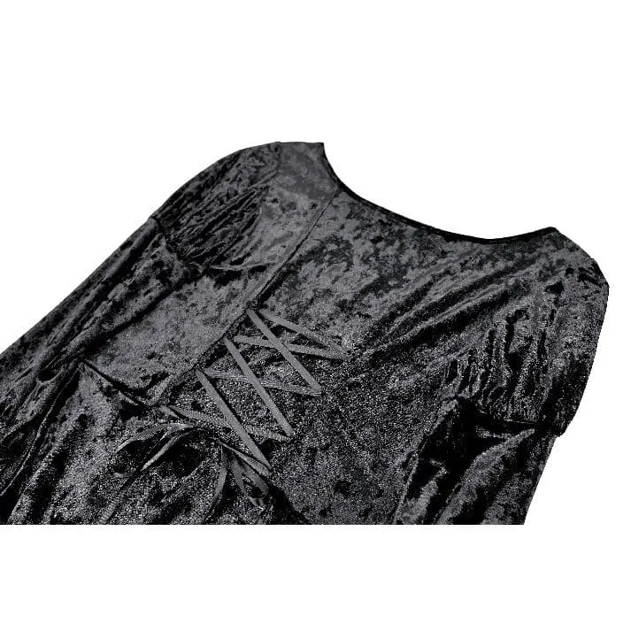 Gothic-Kleid für Damen mit Schnürung, asymmetrischem Saum, Puffärmeln und ausgestellten Ärmeln – ideal für Abschlussfeiern