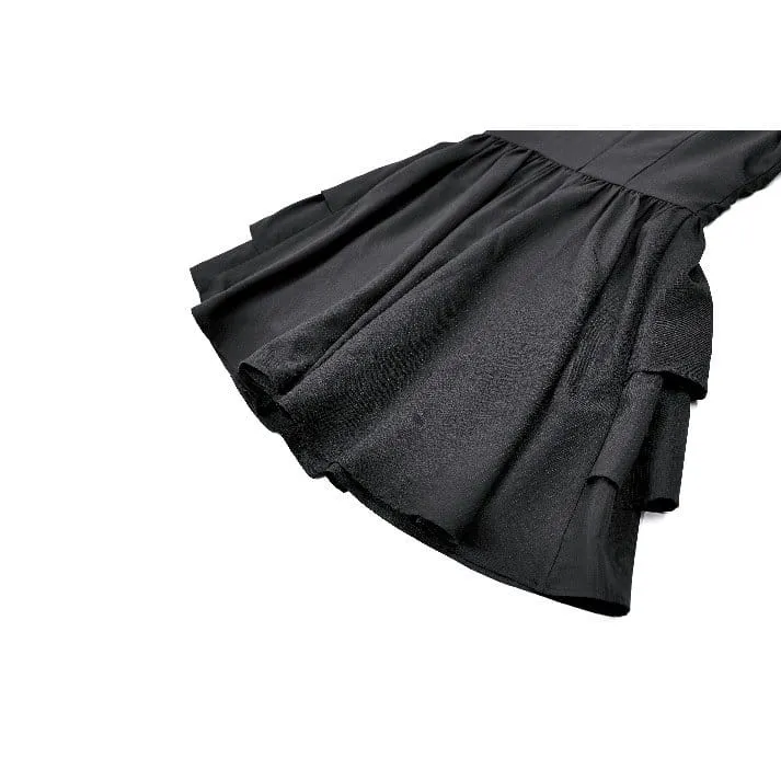 Gothic-Kleid für Damen mit Mesh-Einsätzen, Stehkragen, Stufenrock, Puffärmeln und kurzem Schnitt – ideal für Abschlussfeiern