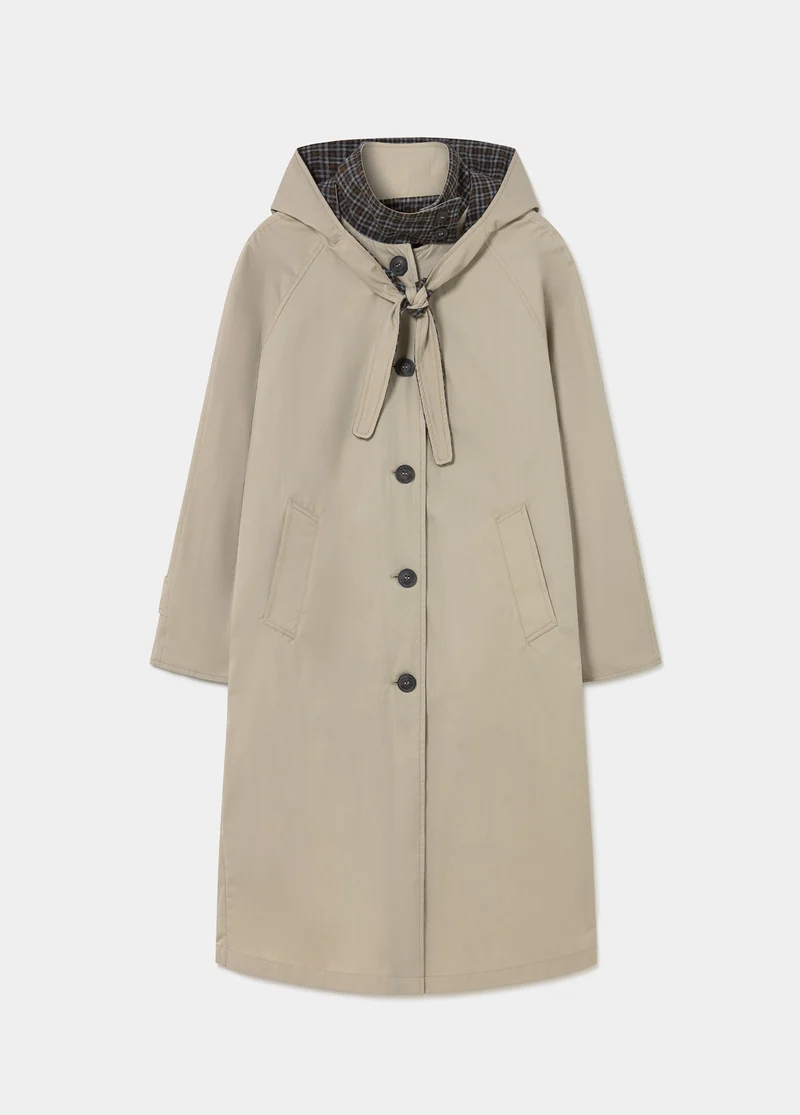 Long hooded trench coat
