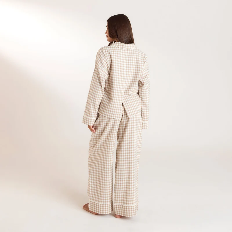 Gingham Pyjama Hose - Beige