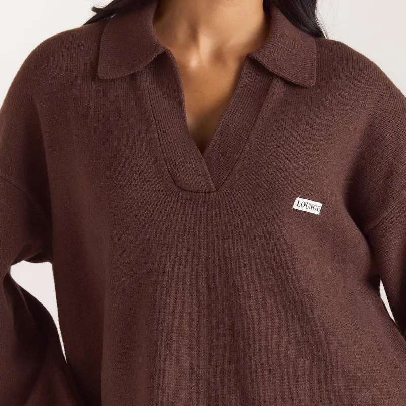 Oversize Strickjacke mit V-Ausschnitt - Schokolade