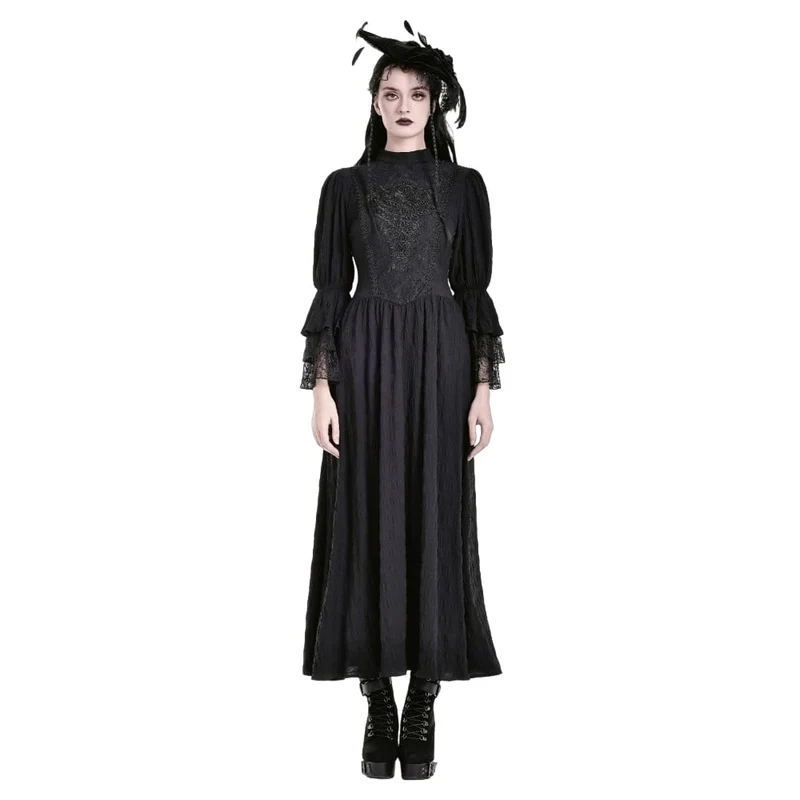 Gothic-Maxikleid mit Stehkragen, Guipure-Spitze und Glockenärmeln für Damen, Hochzeitskleid
