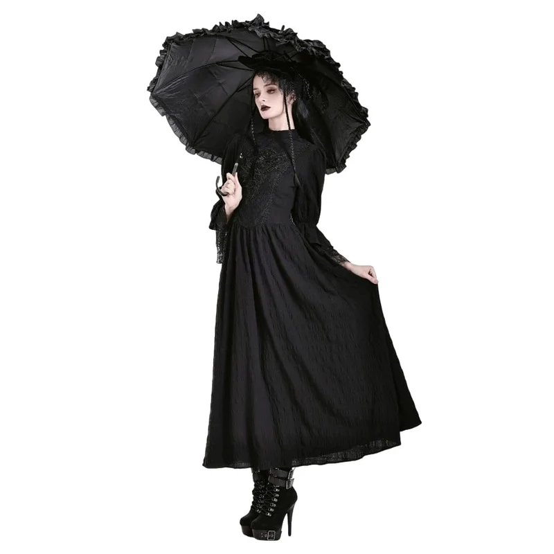 Gothic-Maxikleid mit Stehkragen, Guipure-Spitze und Glockenärmeln für Damen, Hochzeitskleid